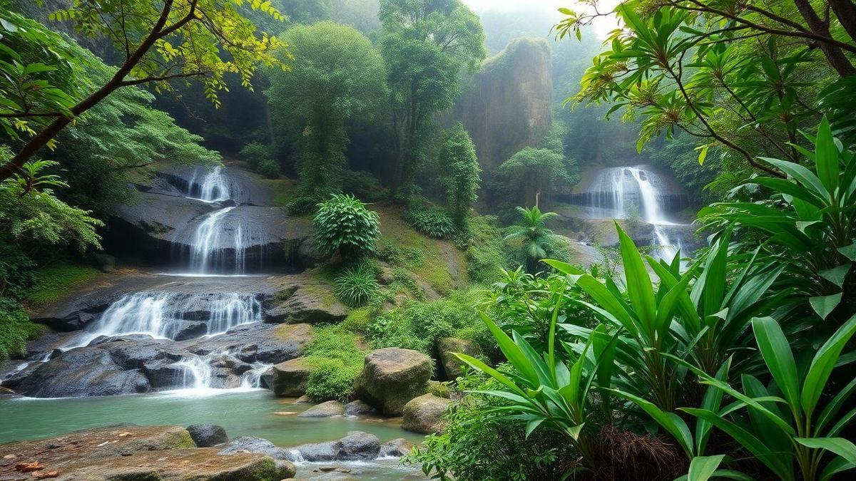 Forêt Humide et Plantes près des Cascades